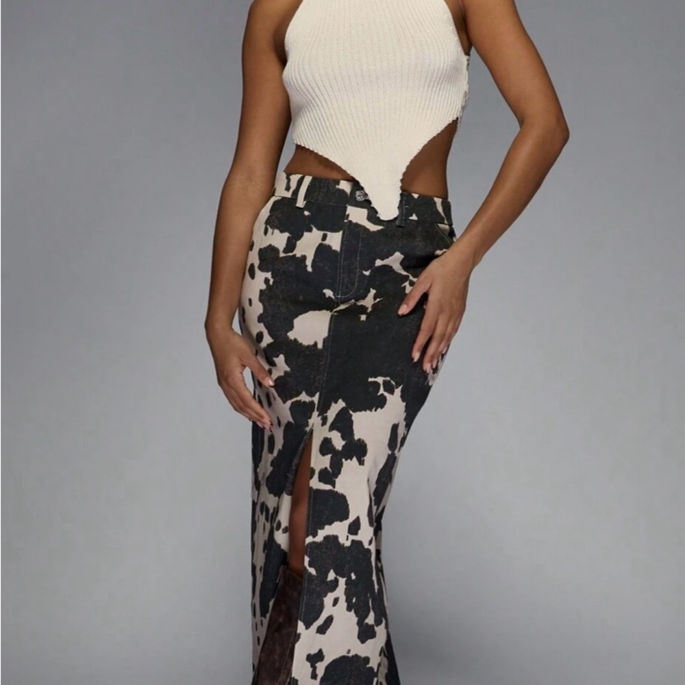 Missguided Black and White Maxi Pencil Skirt with Slit